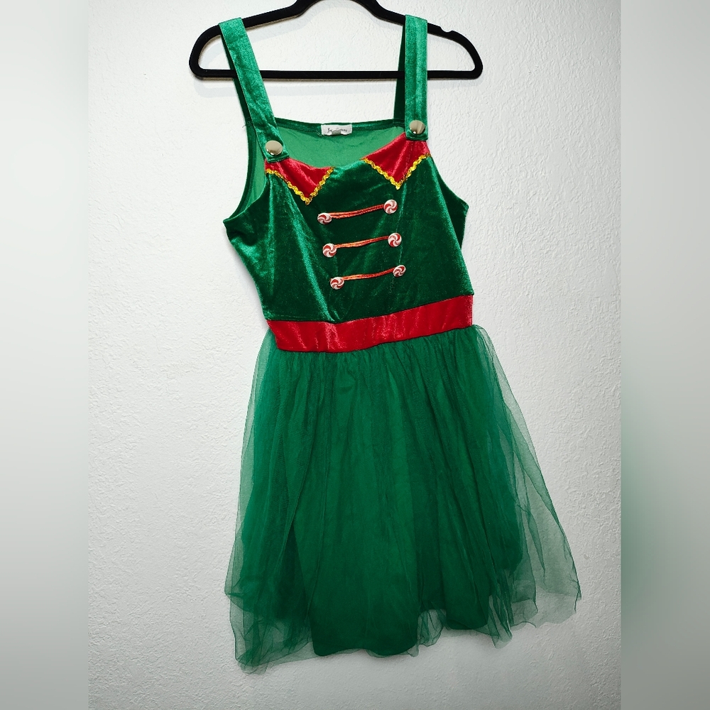Kids Green and Red Elf Costume